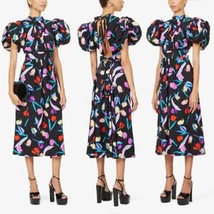 ROTATE BIRGER CHRISTENSEN Noon Floral Print Midi Dress XS Size 2 NWT